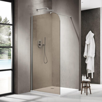 FortiFura Galeria Inloopdouche - 120x200cm - afgeronde glaswand - rook glas - wandarm - geborsteld RVS PVD SW1418367/SW797908 RVS geborsteld PVD