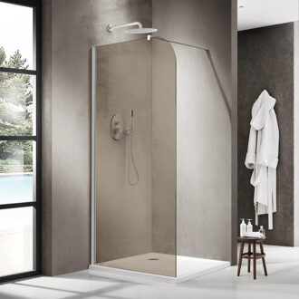 FortiFura Galeria Inloopdouche - 120x200cm - afgeronde glaswand - rook glas - wandarm - mat wit SW1418367/SW797906 Wit mat