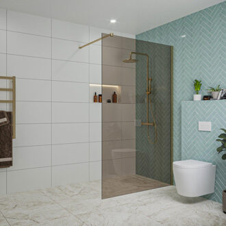 FortiFura Galeria inloopdouche - 120x200cm - rookglas - wandarm - Geborsteld Messing PVD (Goud) SW797944/SW797910 Messing geborsteld (goud)