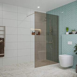 FortiFura Galeria inloopdouche - 120x200cm - rookglas - wandarm - Geborsteld RVS PVD (RVS) SW797944/SW797908 RVS geborsteld