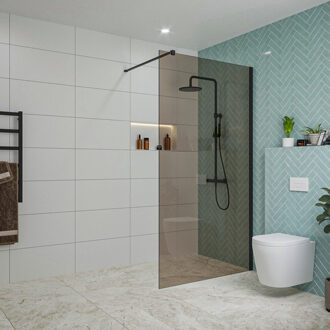 FortiFura Galeria inloopdouche - 120x200cm - rookglas - wandarm - mat zwart SW797944/SW797905 Zwart mat