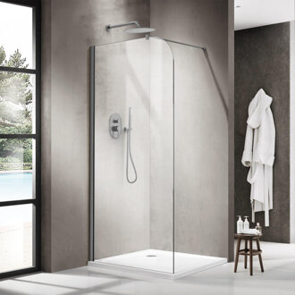 FortiFura Galeria Inloopdouche - 140x200cm - afgeronde glaswand - helder glas - wandarm - geborsteld gunmetal PVD SW1418383/SW797907 Gunmetal geborsteld PVD (antraciet)