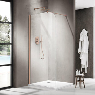 FortiFura Galeria Inloopdouche - 140x200cm - afgeronde glaswand - helder glas - wandarm - geborsteld koper PVD SW1418383/SW876702 Koper geborsteld PVD