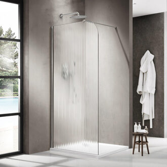 FortiFura Galeria Inloopdouche - 140x200cm - afgeronde glaswand - links - ribbel glas - wandarm - Chroom SW1418373/SW797904