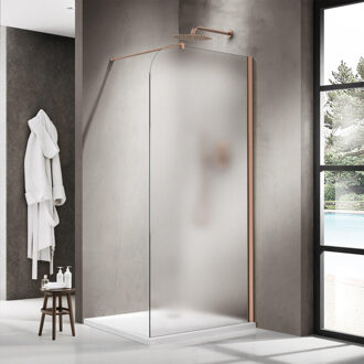 FortiFura Galeria Inloopdouche - 140x200cm - afgeronde glaswand - rechts - mat glas - wandarm - geborsteld koper PVD SW1421084/SW876702 Koper geborsteld PVD