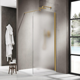 FortiFura Galeria Inloopdouche - 140x200cm - afgeronde glaswand - rechts - mat glas - wandarm - geborsteld messing PVD (Goud) SW1421084/SW797910 Messing geborsteld PVD (goud)
