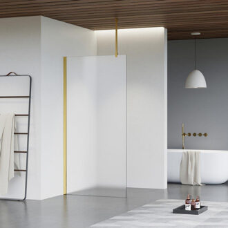 FortiFura Galeria inloopdouche - 140x200cm - mat glas - plafondarm - Geborsteld Messing PVD (Goud) SW797937/SW797910/SW804543 Messing geborsteld (goud)