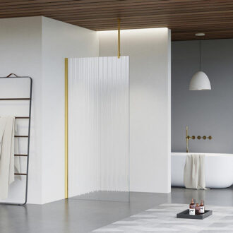 FortiFura Galeria inloopdouche - 140x200cm - ribbelglas - plafondarm - Geborsteld Messing PVD (Goud) SW797954/SW797910/SW804543 Messing geborsteld (goud)