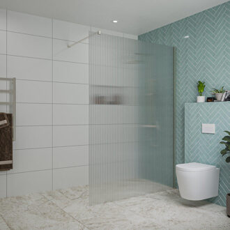 FortiFura Galeria inloopdouche - 140x200cm - ribbelglas - wandarm - Geborsteld RVS PVD (RVS) SW797954/SW797908 RVS geborsteld