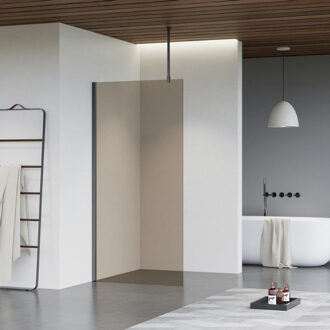 FortiFura Galeria inloopdouche - 140x200cm - rookglas - plafondarm - Geborsteld Gunmetal PVD SW797946/SW797907/SW804545 Gunmetal geborsteld (antraciet)