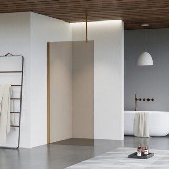 FortiFura Galeria inloopdouche - 140x200cm - rookglas - plafondarm - Geborsteld koper PVD (Koper) SW797946/SW876702/SW876705 Koper geborsteld