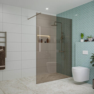 FortiFura Galeria inloopdouche - 140x200cm - rookglas - wandarm - Geborsteld Gunmetal PVD SW797946/SW797907 Gunmetal geborsteld (antraciet)