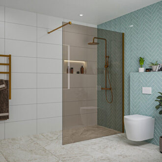 FortiFura Galeria inloopdouche - 140x200cm - rookglas - wandarm - Geborsteld koper PVD (Koper) SW797946/SW876702 Koper geborsteld