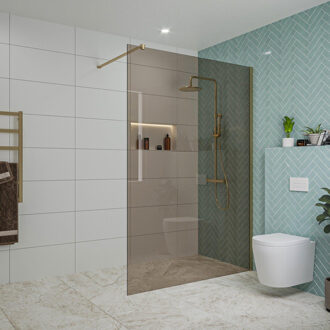 FortiFura Galeria inloopdouche - 140x200cm - rookglas - wandarm - Geborsteld Messing PVD (Goud) SW797946/SW797910 Messing geborsteld (goud)