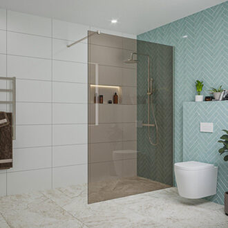 FortiFura Galeria inloopdouche - 140x200cm - rookglas - wandarm - Geborsteld RVS PVD (RVS) SW797946/SW797908 RVS geborsteld