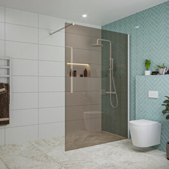 FortiFura Galeria inloopdouche - 140x200cm - rookglas - wandarm - mat wit SW797946/SW797906 Wit mat