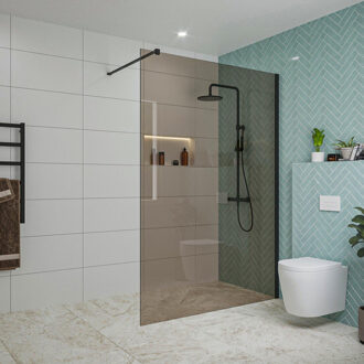 FortiFura Galeria inloopdouche - 140x200cm - rookglas - wandarm - mat zwart SW797946/SW797905 Zwart mat