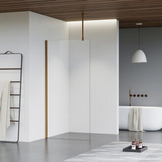 FortiFura Galeria inloopdouche - 160x200cm - helder glas - plafondarm - Geborsteld koper PVD (Koper) SW797918/SW876702/SW876705 Koper geborsteld