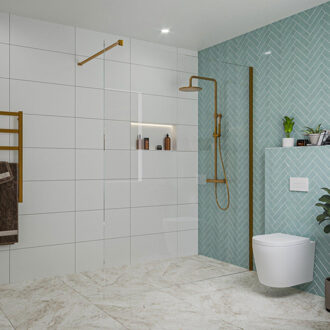 FortiFura Galeria inloopdouche - 160x200cm - helder glas - wandarm - Geborsteld koper PVD (Koper) SW797918/SW876702 Koper geborsteld