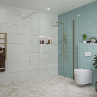 FortiFura Galeria inloopdouche - 160x200cm - helder glas - wandarm - Geborsteld Messing PVD (Goud) SW797918/SW797910 Messing geborsteld (goud)