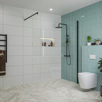 FortiFura Galeria inloopdouche - 160x200cm - helder glas - wandarm - mat zwart SW797918/SW797905 Zwart mat