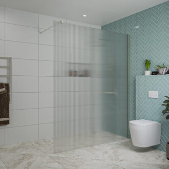 FortiFura Galeria inloopdouche - 160x200cm - ribbelglas - wandarm - Geborsteld RVS PVD (RVS) SW797956/SW797908 RVS geborsteld