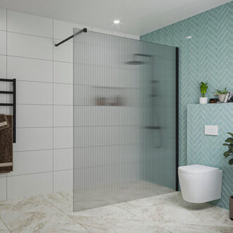 FortiFura Galeria inloopdouche - 160x200cm - ribbelglas - wandarm - mat zwart SW797956/SW797905 Zwart mat