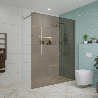 FortiFura Galeria inloopdouche - 160x200cm - rookglas - wandarm - Geborsteld Gunmetal PVD SW797942/SW797907 Gunmetal geborsteld (antraciet)