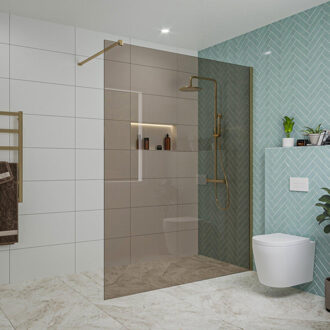 FortiFura Galeria inloopdouche - 160x200cm - rookglas - wandarm - Geborsteld Messing PVD (Goud) SW797942/SW797910 Messing geborsteld (goud)