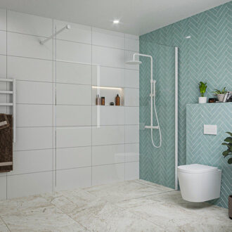 FortiFura Galeria inloopdouche - 180x200cm - helder glas - wandarm - mat wit SW797920/SW797906 Wit mat