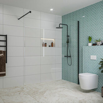 FortiFura Galeria inloopdouche - 180x200cm - helder glas - wandarm - mat zwart SW797920/SW797905 Zwart mat