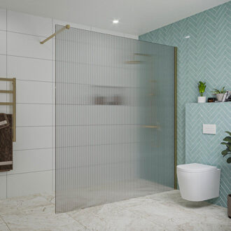 FortiFura Galeria inloopdouche - 180x200cm - ribbelglas - wandarm - Geborsteld Messing PVD (Goud) SW797956/SW797910 Messing geborsteld (goud)