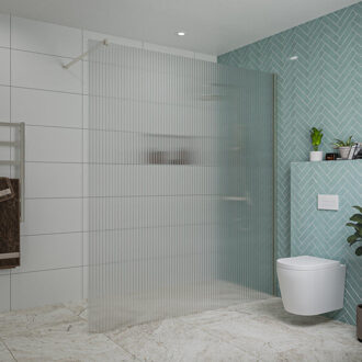 FortiFura Galeria inloopdouche - 180x200cm - ribbelglas - wandarm - Geborsteld RVS PVD (RVS) SW797957/SW797908 RVS geborsteld