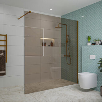 FortiFura Galeria inloopdouche - 180x200cm - rookglas - wandarm - Geborsteld koper PVD (Koper) SW797943/SW876702 Koper geborsteld