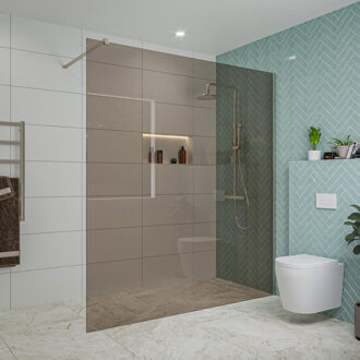 FortiFura Galeria inloopdouche - 180x200cm - rookglas - wandarm - Geborsteld RVS PVD (RVS) SW797943/SW797908 RVS geborsteld