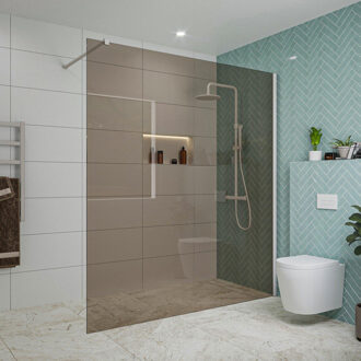 FortiFura Galeria inloopdouche - 180x200cm - rookglas - wandarm - mat wit SW797943/SW797906 Wit mat