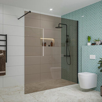 FortiFura Galeria inloopdouche - 180x200cm - rookglas - wandarm - mat zwart SW797943/SW797905 Zwart mat