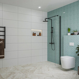 FortiFura Galeria inloopdouche - 30x200cm - helder glas - wandarm - mat zwart SW797909/SW797905 Zwart mat