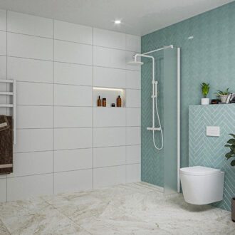 FortiFura Galeria inloopdouche - 30x200cm - mat glas - wandarm - mat wit SW797931/SW797906 Wit mat