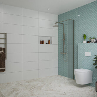 FortiFura Galeria inloopdouche - 30x200cm - ribbelglas - wandarm - Geborsteld Gunmetal PVD SW797945/SW797907 Gunmetal geborsteld (antraciet)