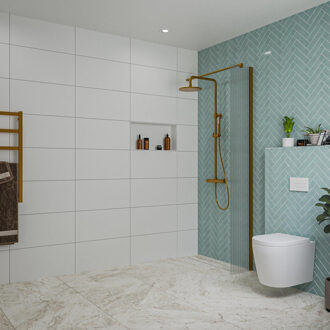 FortiFura Galeria inloopdouche - 30x200cm - ribbelglas - wandarm - Geborsteld koper PVD (Koper) SW797945/SW876702 Koper geborsteld