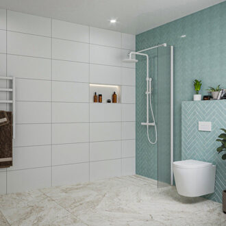 FortiFura Galeria inloopdouche - 30x200cm - ribbelglas - wandarm - mat wit SW797945/SW797906 Wit mat