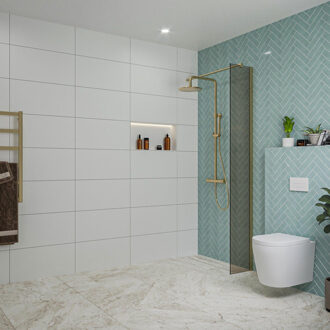 FortiFura Galeria inloopdouche - 30x200cm - rookglas - wandarm - Geborsteld Messing PVD (Goud) SW797930/SW797910 Messing geborsteld (goud)