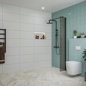 FortiFura Galeria inloopdouche - 30x200cm - rookglas - wandarm - mat zwart SW797930/SW797905 Zwart mat