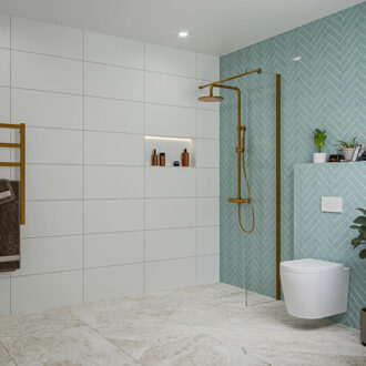 FortiFura Galeria inloopdouche - 40x200cm - helder glas - wandarm - Geborsteld koper PVD (Koper) SW797911/SW876702 Koper geborsteld