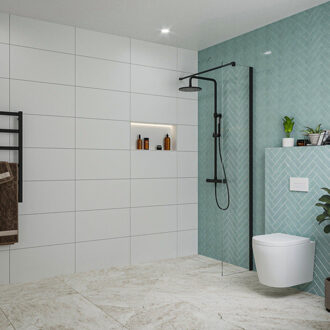 FortiFura Galeria inloopdouche - 40x200cm - helder glas - wandarm - mat zwart SW797911/SW797905 Zwart mat