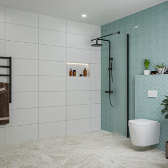 FortiFura Galeria inloopdouche - 40x200cm - mat glas - wandarm - mat zwart SW797921/SW797905 Zwart mat