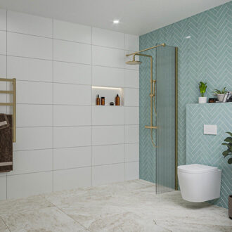 FortiFura Galeria inloopdouche - 40x200cm - ribbelglas - wandarm - Geborsteld Messing PVD (Goud) SW797948/SW797910 Messing geborsteld (goud)