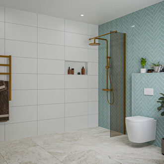 FortiFura Galeria inloopdouche - 40x200cm - rookglas - wandarm - Geborsteld koper PVD (Koper) SW797934/SW876702 Koper geborsteld