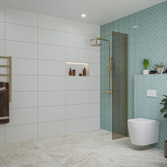 FortiFura Galeria inloopdouche - 40x200cm - rookglas - wandarm - Geborsteld Messing PVD (Goud) SW797934/SW797910 Messing geborsteld (goud)